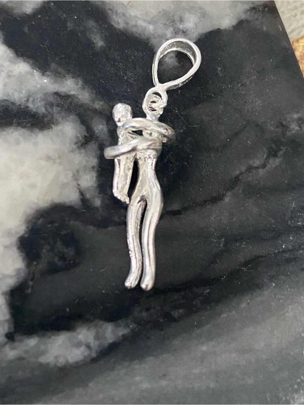 Silver 925 Embrace Figurine Mother and Son Pendant Necklace by